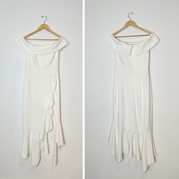 AQUA Scuba Crepe Off-the-Shoulder Midi Dress - Picture 2 of 11